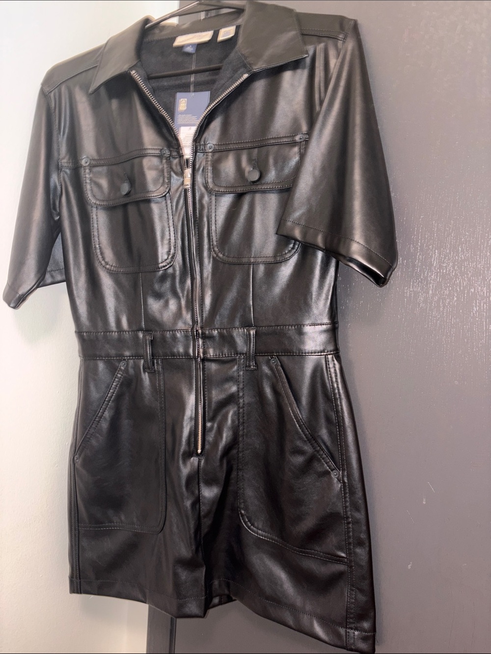 Universal Thread Black Faux Leather Short-Sleeve Romper Jacket